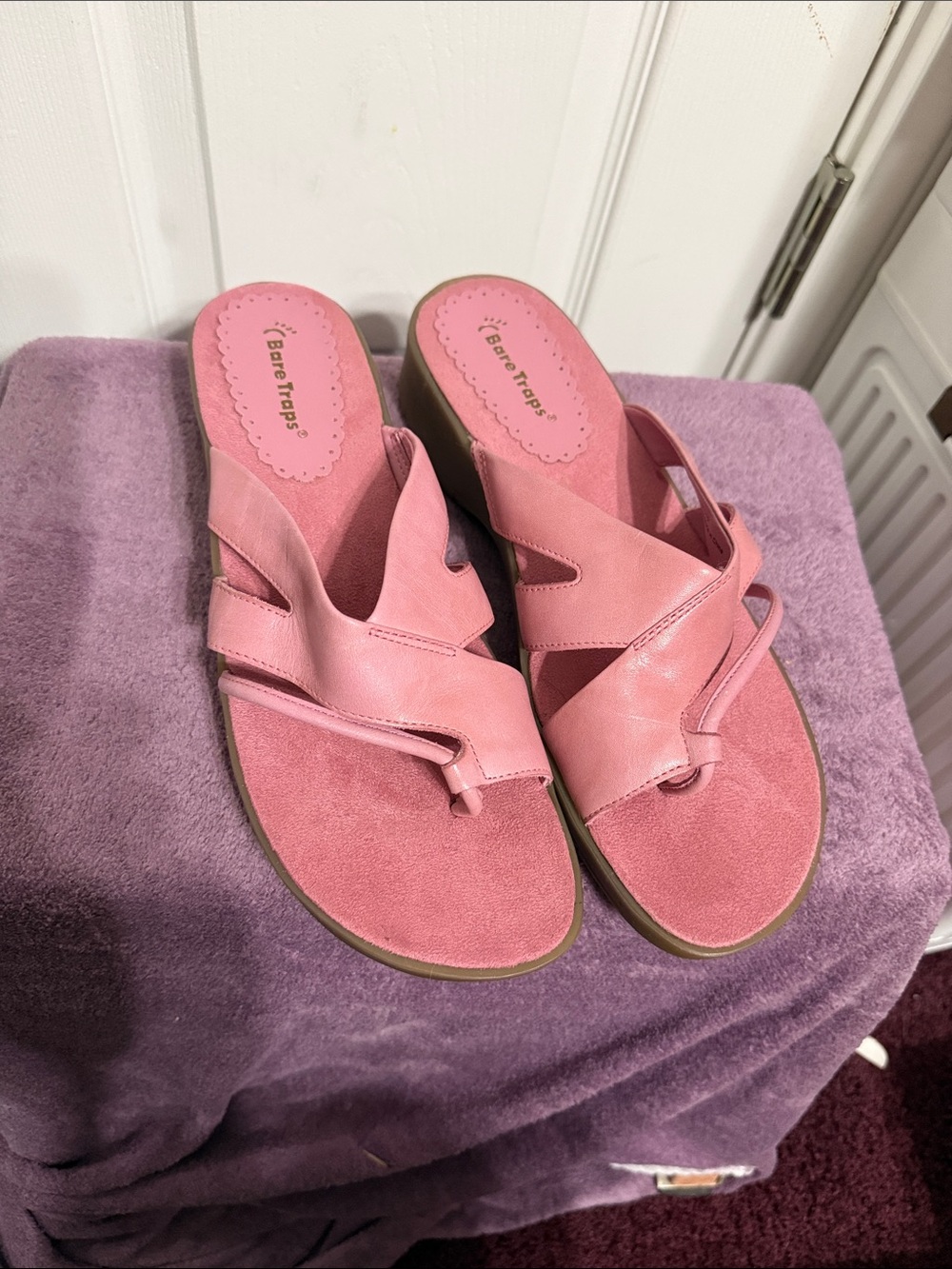 BareTraps Pink Cross-Strap Slide Sandals